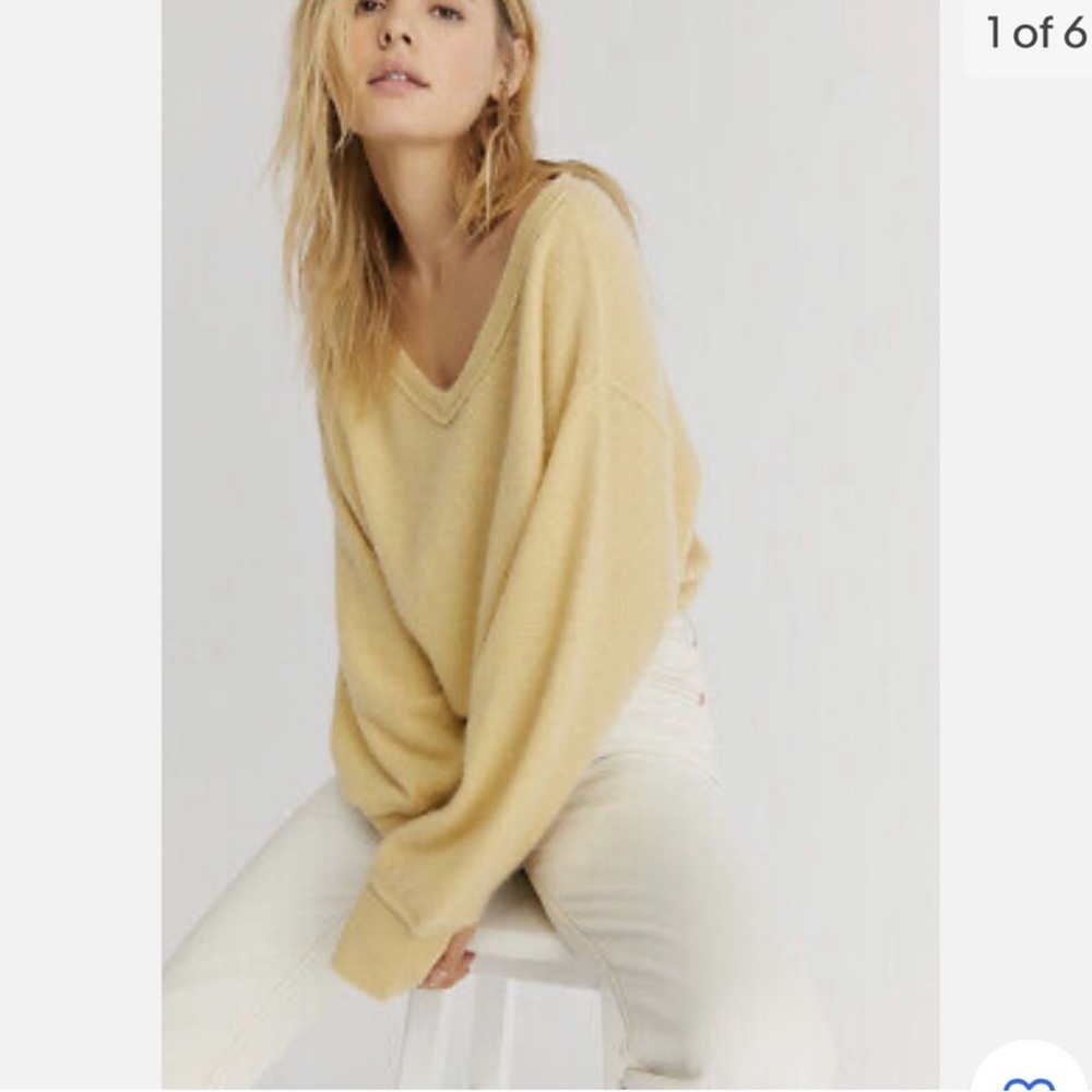 Free People Cashmere Pullover Sweater‎ Love Like This Yellow Golden Eyes, medium